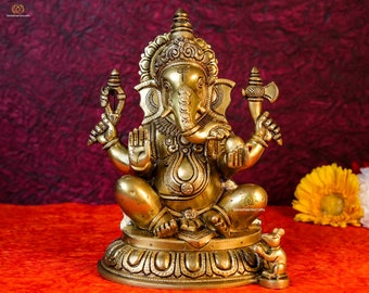 Brass Ganesh Statue: Hindu God Idol, Diwali Puja Decor (30cm)