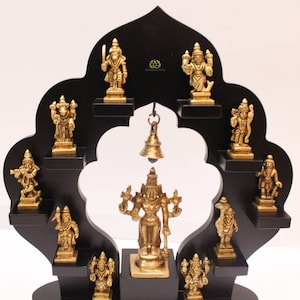 Dashavatara: Ten Incarnations of Vishnu, Hindu God in Wood Stand