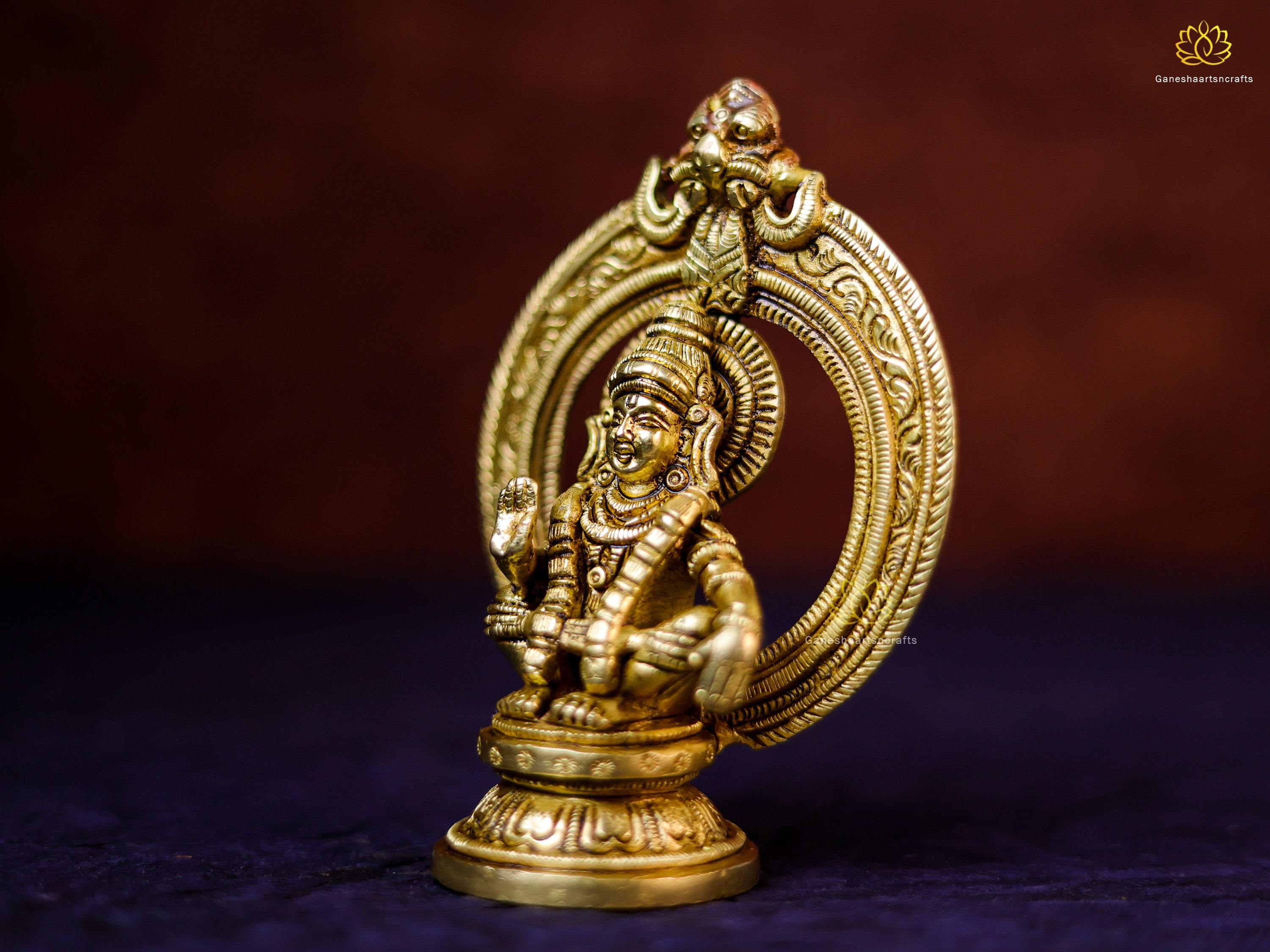 Brass Statue of Ayyappan: Dharmasastha in Vitarka Mudra on Double