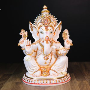 Ganesha Statue | 30 CM Big Ear Ganesh | Elephant God | God of wisdom | Lord of Obstacles | Hindu God | Good luck God| Cultured Marble Ganesh