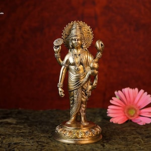 Dhanvantari-standbeeld | Lord Brass Dhanwantri | God van de ayurveda | Hindoegod van de geneeskunde | Arts van de goden en artsen | Lord Narayana | 22 CM