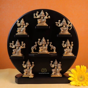 Ashta [Eight] Lakshmi Statue | AshtaLakshmi on Wood Stand | Eight Forms of Lakshmi | Brass Lakshmi Idol | Goddess of Wealth | Prosperity |