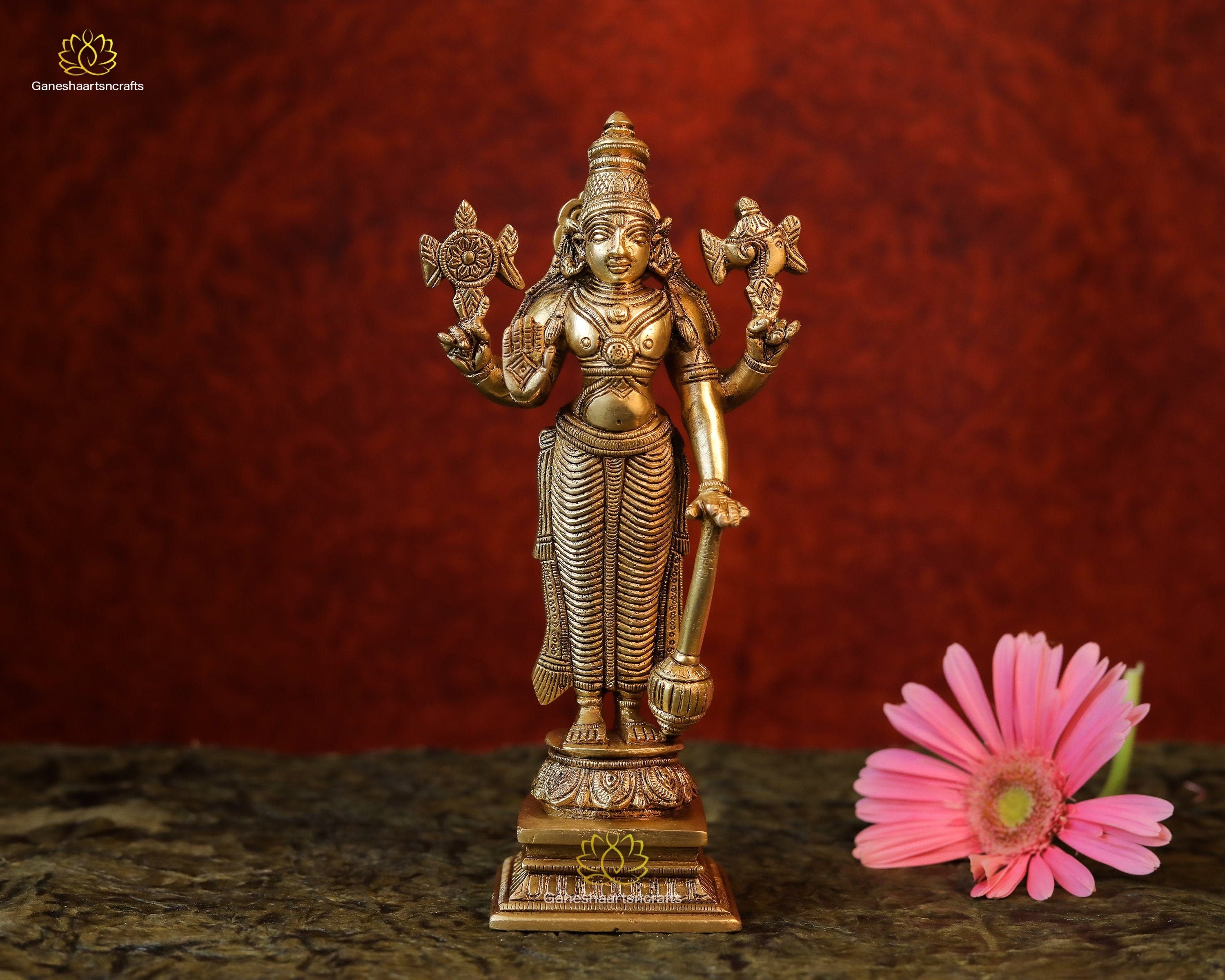 Brass Vishnu Statue: Hindu God of Protection, Narayana Idol
