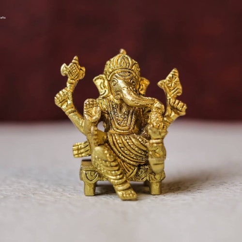 Brass Hindu God Room Decor Ornament Home Decor Housewarming Bronze Ganesha Lord Fathers Day Gift Gift For Him Four Face Ganesha