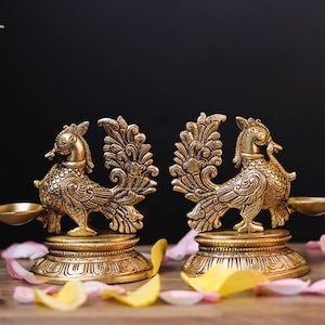 Peacock Diya | Brass Peacock Oil Lamp | Table Oil Lamp | Brass Oil Lamp Stand  | DhoopDani | Brass Diya For Puja | Religious Temple Decor|