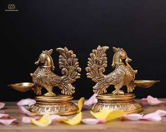 Peacock Diya | Brass Peacock Oil Lamp | Table Oil Lamp | Brass Oil Lamp Stand  | DhoopDani | Brass Diya For Puja | Religious Temple Decor|