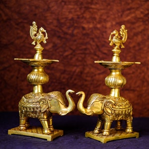Elephant Diya | Brass Elephant Oil Lamp | Table Oil Lamp | Oil Lamp Stand  | Diwali Decor | Brass Diya | For Puja | Religious Temple Decor|