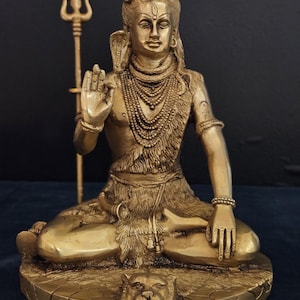 Shiva Statue | Lord Shiva Idol | Brass Large Shiv Shankara | Mahadeva | Adiyogi Shiva | God of divine Energy | Bholenath | Shiv 10 Inch Tall