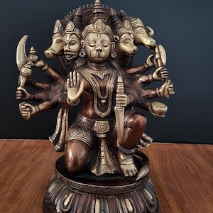 Hanuman Statue | Panchmukhi Hanuman | Brass Antique Finished Bajrangbali | God Of Strength Knowledge | 25 Cm | Ram Devotee | Dusshera Puja