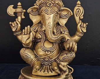 Gran estatua de latón de Ganesh / Dios elefante hindú, ídolo decorativo para el hogar