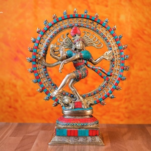 Natraj Statue | Lord Nataraja Statue | Lord Shiva Statue | Dancing Shiva Statue |  Brass Nataraja With Stone Work | Gift for Yoga Hall | 13&quot;