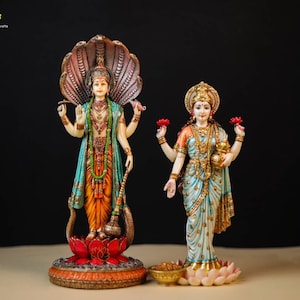 Vishnu Lakshmi Statue: Hindu God, Goddess of Wealth, Protector