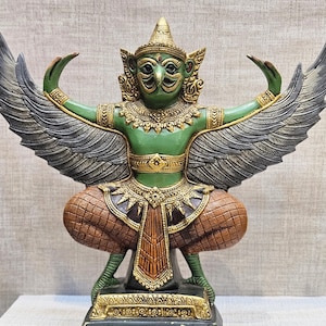 Garuda Statue | Garuda With Open Wings | Brass Garuda Hand painted | Devotee of Vishnu | Garuda King of Birds | 12 Inch Tall | Scared Idol |