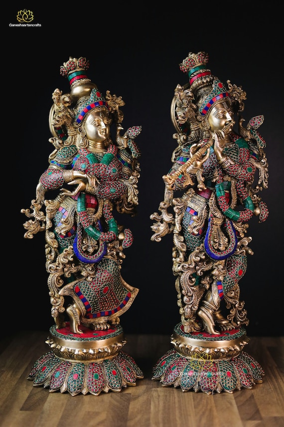 Hand Finished Brass Krishna and Radha Statue set of 2-- 37cm x 27cm Hand Finished Brass Krishna and Radha Statue set of 2-- 37cm x 27cm