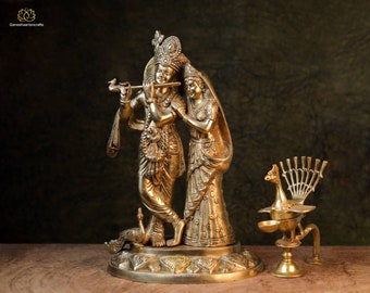 16 "Messing Radha Krishna Statue: Göttliches Paar Skulptur