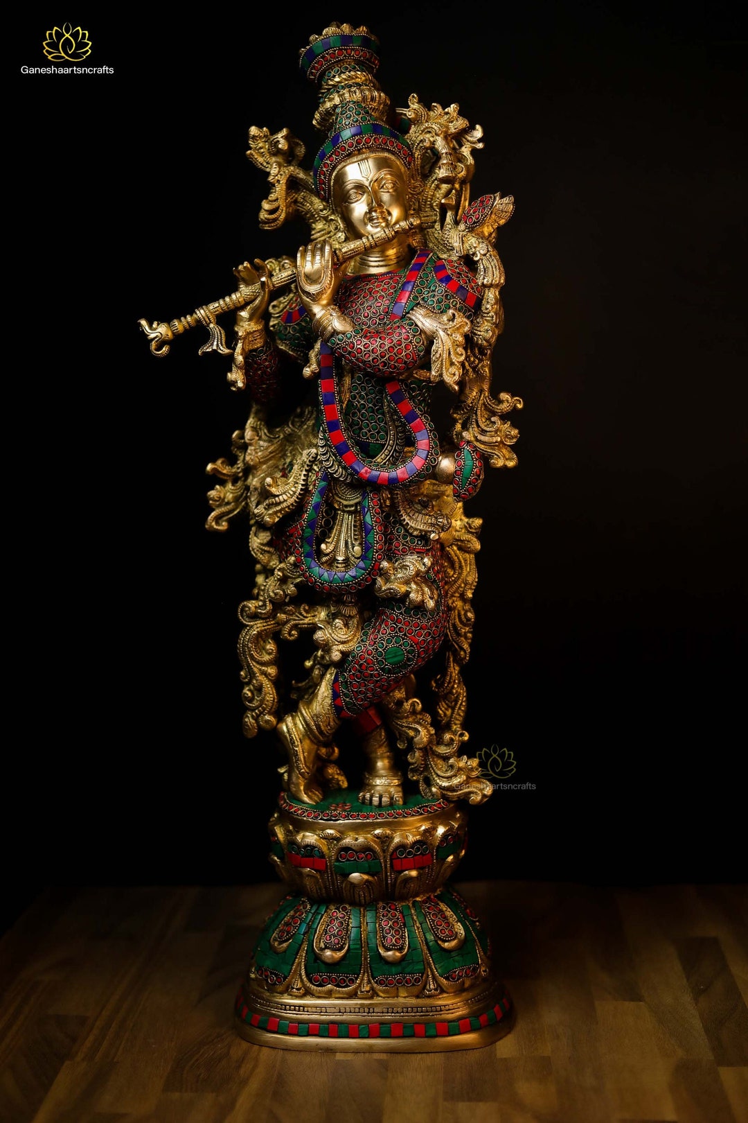 Artvarko Messing metaal Lord Krishna Idol Bhagwan groot standbeeld veelkleurig turkoois Murti voor huisdecoratie Pooja kamer galerij geschenk sculptuur decoratie hoogte 65 cm Artvarko Messing metaal Lord Krishna Idol Bhagwan groot standbeeld veelkleurig turkoois Murti voor huisdecoratie Pooja kamer galerij geschenk sculptuur decoratie hoogte 65 cm