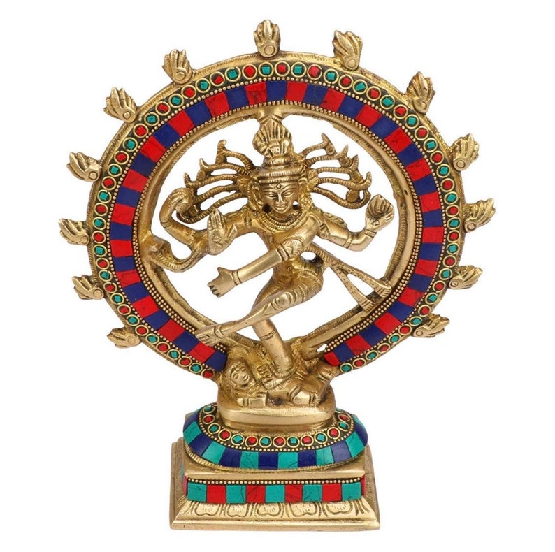 Brass Nataraja Statue: 9.5" Shiva Dance Idol With Inlay Stone - Etsy