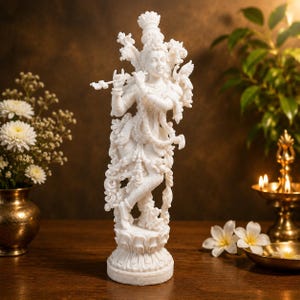 Estatua del Señor Krishna, ídolo de Krishna de mármol blanco, 38 cm (15 pulgadas), decoración para el hogar.