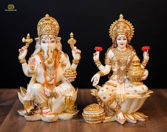 Ganesh Lakshmi Statue: 7 Inch Diwali Puja Idol, Hindu God & Goddess