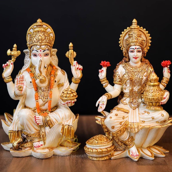 Ganesh Lakshmi statue | Diwali Puja Idol | God of Wisdom | Goddess of Wealth | Puja | Family Gift | Hindu God Goddess | 7 Inch