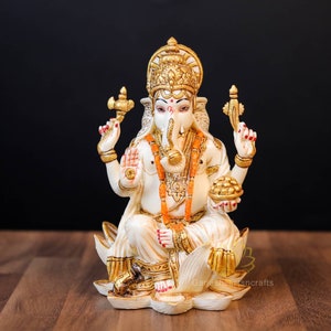 Ganesha Statue | Lotus Flower Ganesha | Elephant Head God | God of wisdom | Lord of Obstacles | Hindu God | Good luck God |Vinayaka | Gift|