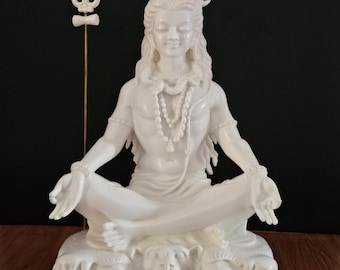 Meditating Shiva Statue | Marble Finish, Hindu God Sculpture (17.5 Inch Tall)