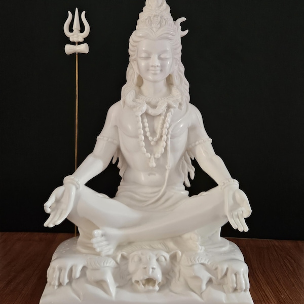Meditating Shiva Statue | Marble Finish, Hindu God Sculpture (17.5 Inch Tall)