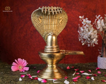 Estatua de Shiva Lingam de latón: ídolo para puja del dios hindú (33 cm)