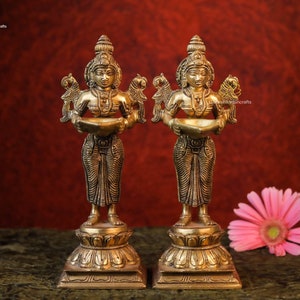 Deep Lakshmi | 23 CM |Brass Deep Lakshmi Statue | Diwali Oil Lamps | Oil Lamp Deep Lakshmi | Deep Lakshmi For Temple | Kamakshi Diya Lamp |