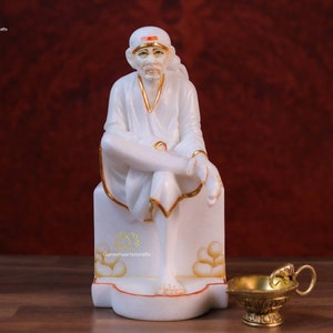 Sai Baba Statue | Shirdi Sai Baba | Pure Marble Sai Baba Statue | Sai Baba of Shirdi | Sri DattaGuru | 26 Cm | Hindu & Muslim Devotee |