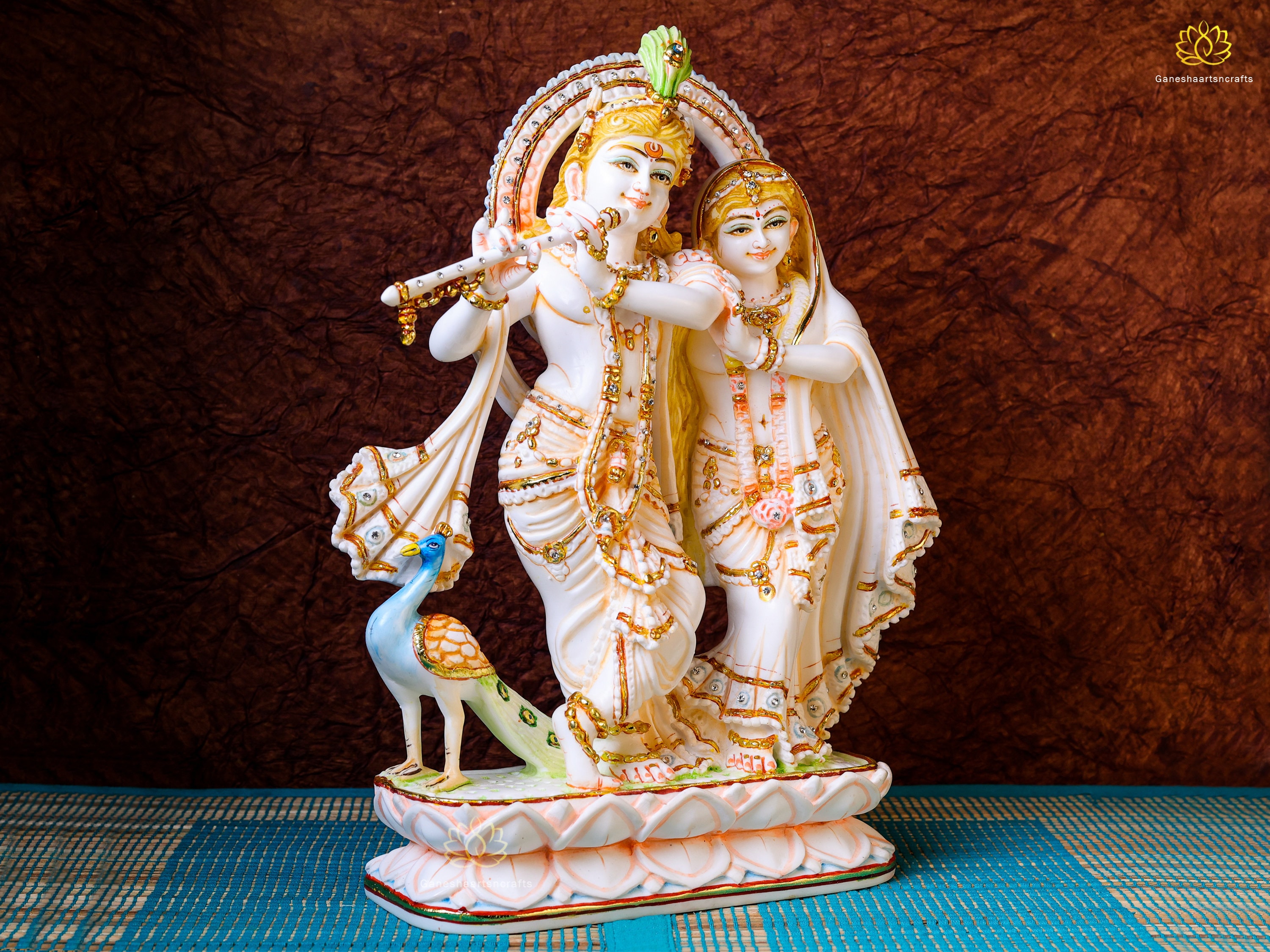 踊るラーダー・クリシュナ像：人工大理石製ヒンドゥー教の神像（46 CM