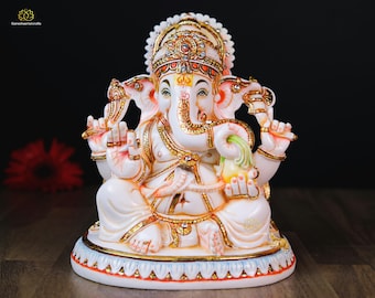 Cultured Marble Ganesha Statue: God of New Beginnings (19 cm)