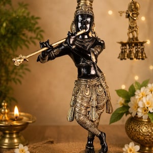 Gran estatua de Krishna de latón (60 cm), ídolo de Krishna tocando la flauta, regalo de decoración para el hogar.