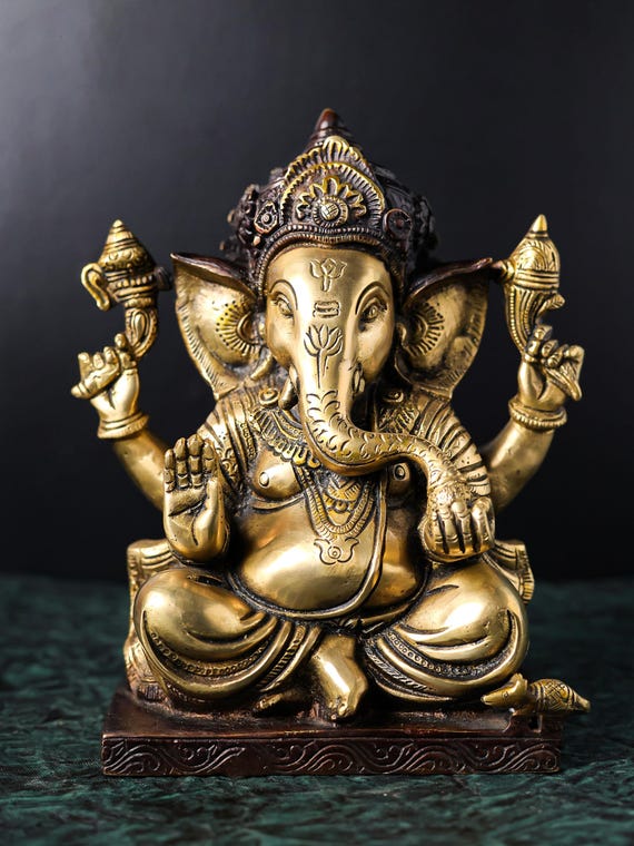 真鍮のガネーシャ像: 23 CM ヴィナーヤカ卿、幸運の神 - Etsy 日本
