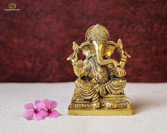Brass Ganesh Statue: Hindu God of New Beginnings (15 CM)