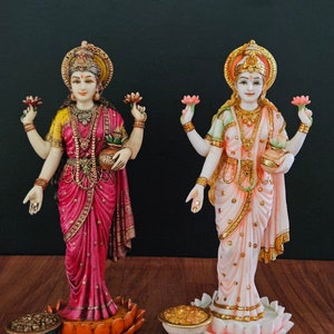 Estátua de Lakshmi: Deusa da Riqueza em Mármore Cultivado (26 CM)