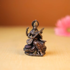Saraswati statue | 9 CM | Veena Goddess | Small Sarasvati | Goddess of Music | Art | Knowledge | Gift For Music Lover | Small Idol For Car |