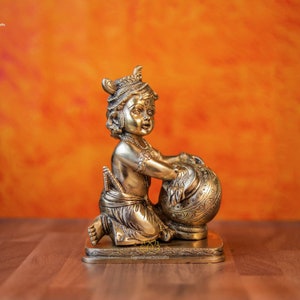 Brass Baby Krishna Statue: Laddu Gopal Idol with Butter