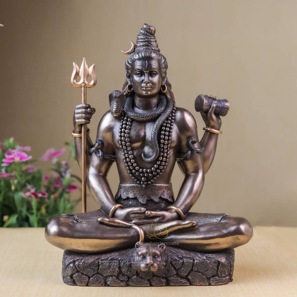 Statue de Shiva 21 cm | Statue du Seigneur Shiva | Statue de Shiva en méditation | Shiva bronze | Adiyogi Shiva | Dieu de l'énergie divine | Mahadeva | Shankara