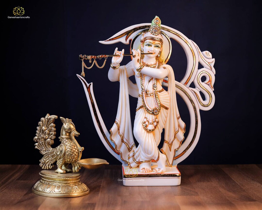 Buy Marble Krishna Statue: Hand Painted Flute Idol (28cm) Online in India 