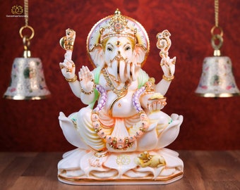 Hand Painted Marble Ganesh Statue - God of Good Luck (27 CM)