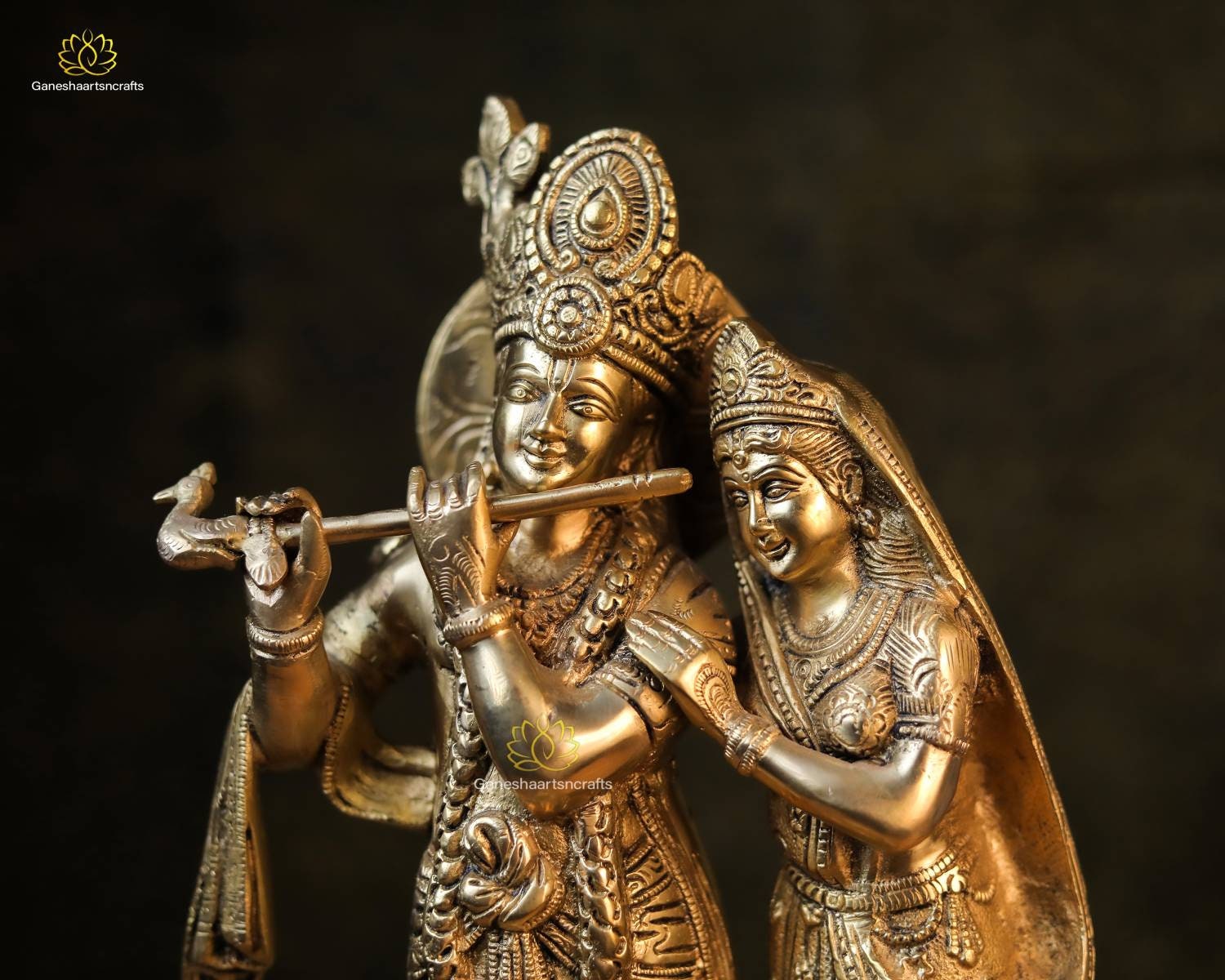 16インチ真鍮製ラーダー・クリシュナ像：神聖な夫婦の彫刻 - Etsy 日本