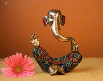 Brass Ganesha Statue: Modern Art Elephant God Idol (21CM)