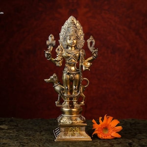 Bhairava Statue | Brass Bhairav Statue | Maha Kala Bhairava | Hindu God | Vajrabhairava | Yamantaka | Bhairav Murti |Bhairav With Dog |11.5"