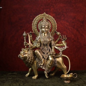 Durga Statue | Devi Durga Statue | Parvati Statue | Ambika Statue | Goddess of war |Shakti Goddess | Large Size Brass Durga Statue | 37 cm |