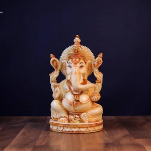 Marble Ganesha Statue: Indian Art Home Decor (7 Inches)