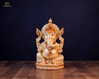 Marble Ganesha Statue: Indian Art Home Decor (7 Inches)