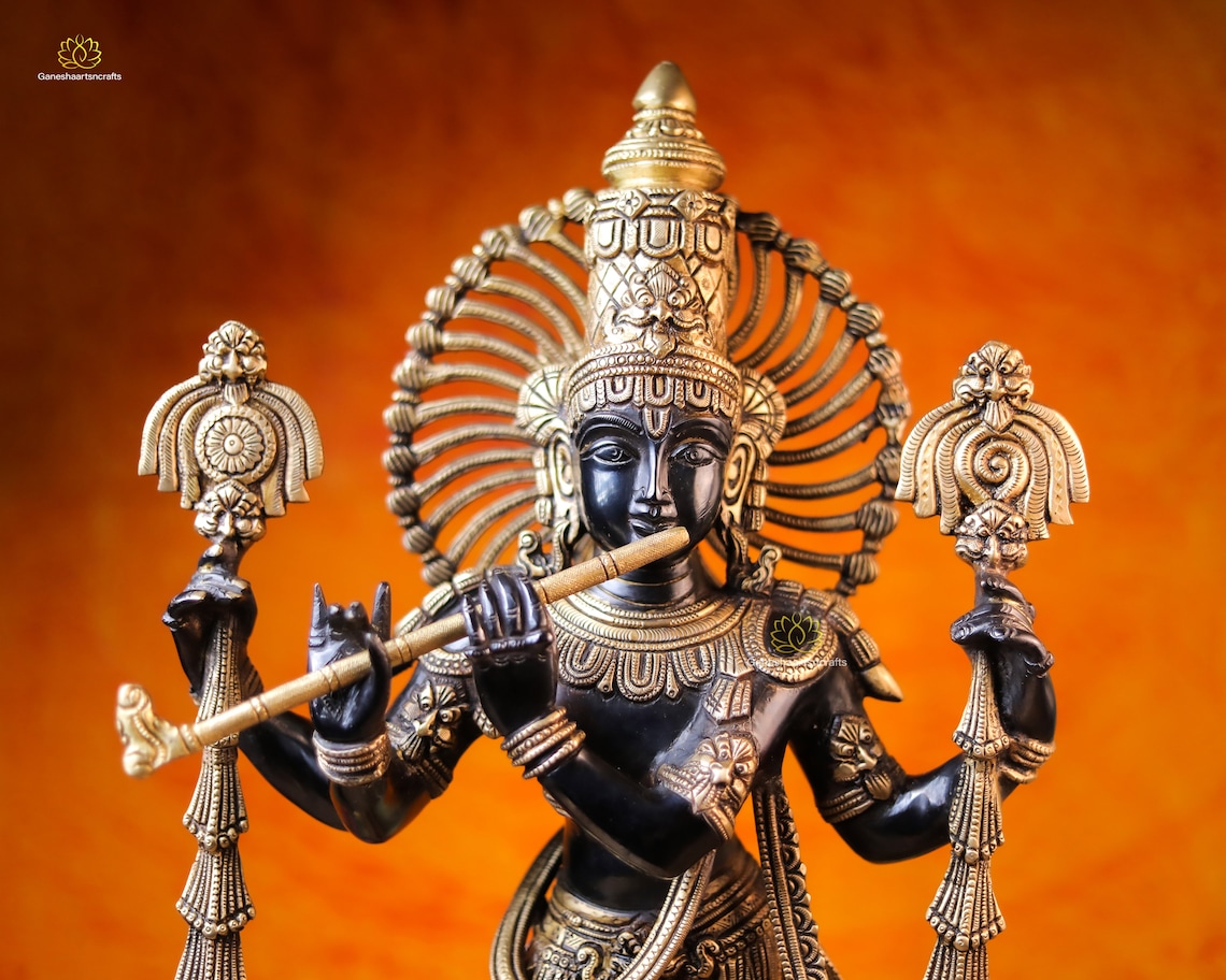 Krishna Statue 61CM Large Size Brass Krishna Statue Flute Etsy