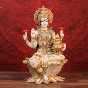 Lakshmi Idol | Lotus 12 Inch Laxmi Statue | Goddess Of Money | Prosperity | Diwali Puja Idol | House Warming Gift | Large Laxmi Deity |