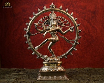 Messing Nataraj-standbeeld | Dansende Shiva Nataraja van 34 cm | Woondecoraties | Voor yogahal | Shiva-idool | Lord of Dance |Shiva Natraja |